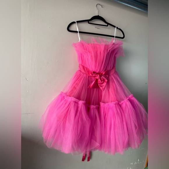 Hot Pink Tulle Corset Mini Dress Bow Barbiecore Prom Homecoming Event Size 4 - Picture 9 of 14
